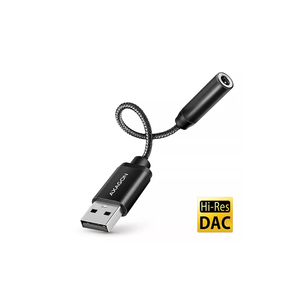 Obrázek produktu AXAGON ADA-HA, USB-A na 3.5mm jack Hi-Res DAC audio adaptér, 384kHz/32bit, stereo