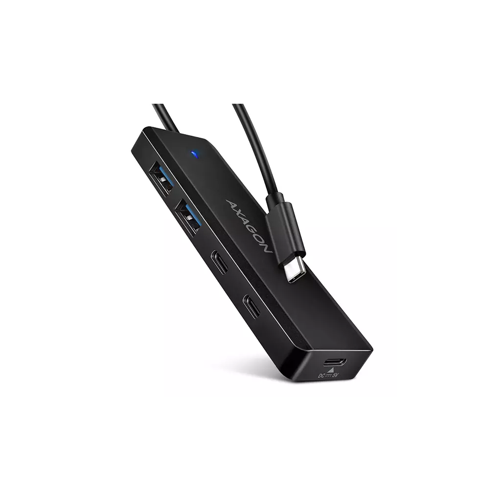 Obrázek produktu AXAGON HUE-C2C, 4× USB 5Gbps TRAVEL hub, 2× USB-A + 2× USB-C, USB-C napájení, kabel USB-C 19cm
