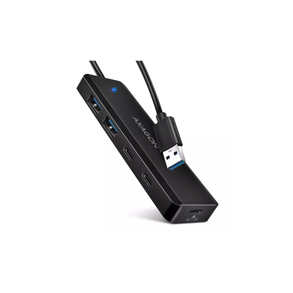Obrázek produktu AXAGON HUE-C2A, 4× USB 5Gbps TRAVEL hub, 2× USB-A + 2× USB-C, USB-C napájení, kabel USB-A 19cm