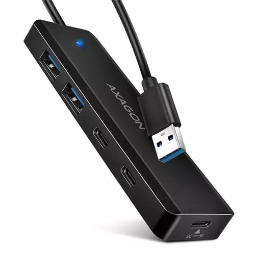 obrázek produktu AXAGON HUE-C2A, 4× USB 5Gbps TRAVEL hub, 2× USB-A + 2× USB-C, USB-C napájení, kabel USB-A 19cm