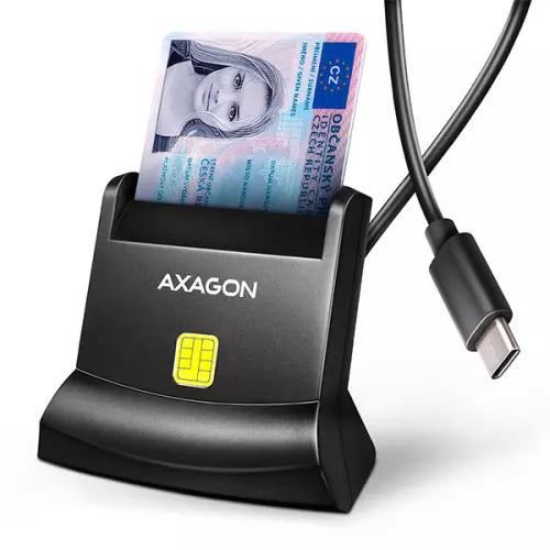 obrázek produktu AXAGON CRE-SM4NC, USB-C čtečka kontaktních karet Smart Card (eObčanka), stojánková, kabel 1,2 m