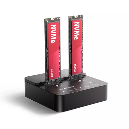 obrázek produktu AXAGON ADSA-M2C22L, USB-C 20Gbps dokovací stanice pro 2× M.2 NVMe SSD s funkcí klonování