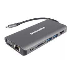 obrázek produktu PremiumCord Převodník USB3.1 typ C na HDMI+VGA+RJ45+2xUSB3.0+SD card +3,5mm+PD charge