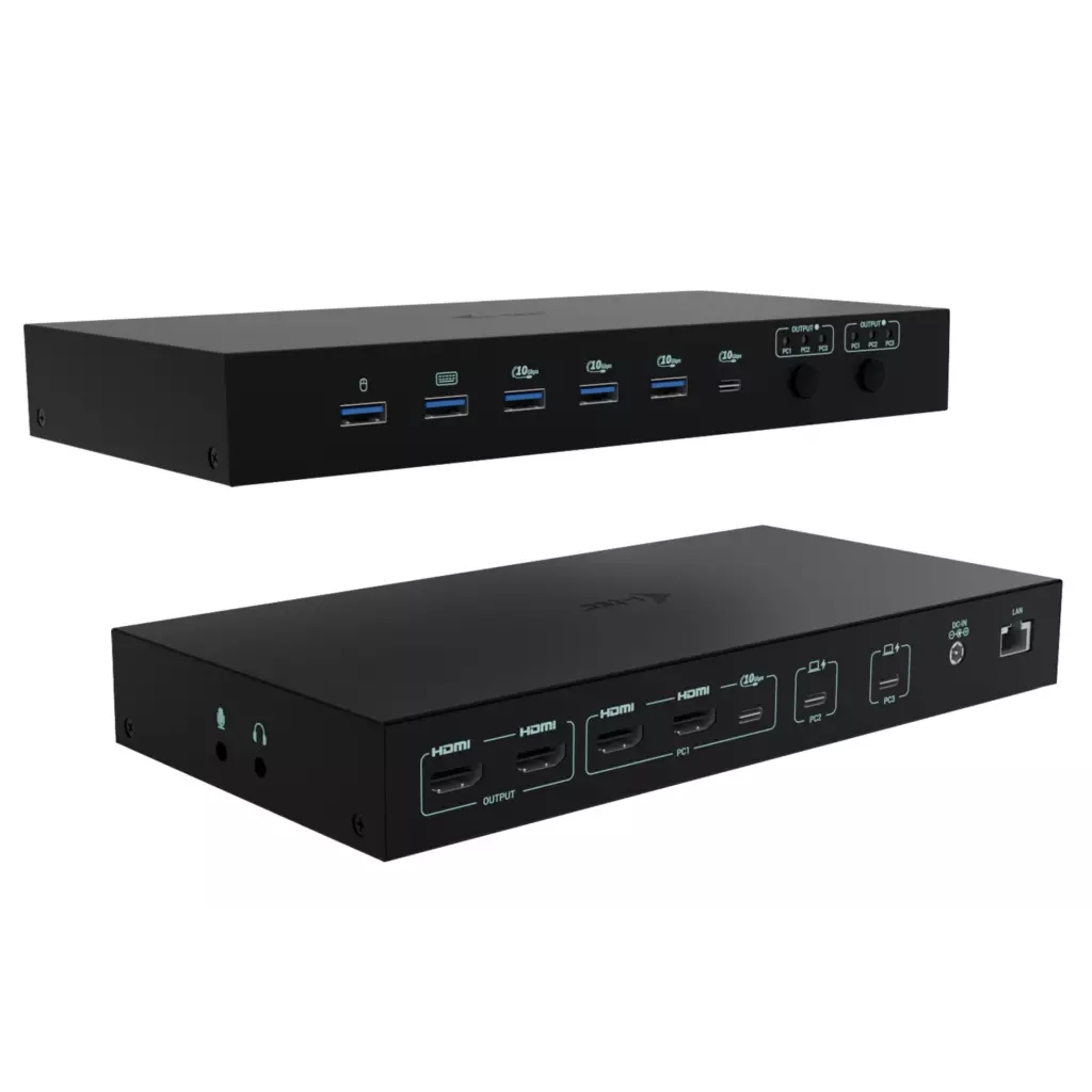 Obrázek produktu i-tec USB-C KVM Docking station for 3 Hosts, Dual Display, 2x Power Delivery (1x 92W/2x 65W)