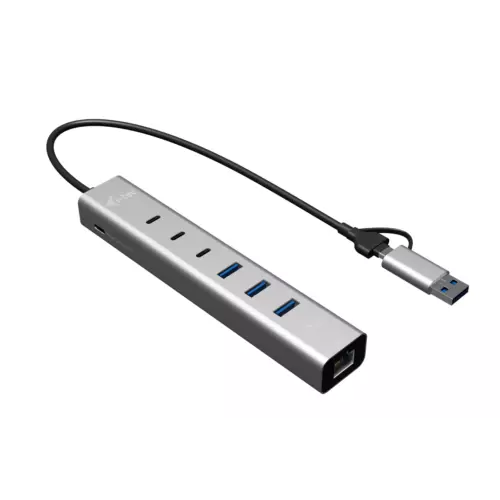 obrázek produktu i-tec USB-C/USB-A Metal HUB 6 port (3x USB-C, 3x USB-A), LAN, Power Delivery 85W