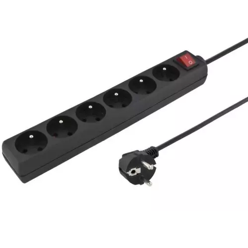 obrázek produktu Prodlužovací přívod 230V 3m 6 zásuvek, vyp, černý