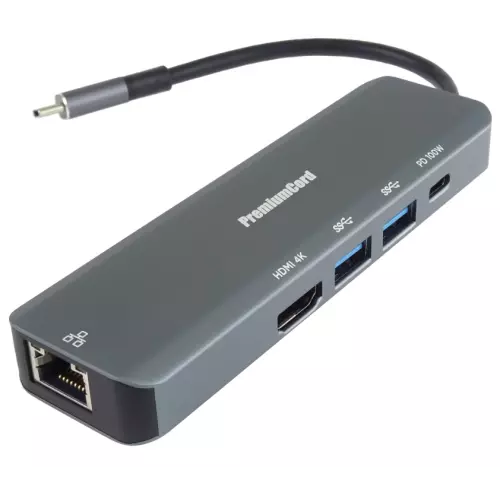 obrázek produktu PremiumCord USB-C na HDMI, 2x USB3.2, PD 100W,RJ45