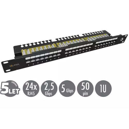 obrázek produktu 19" patch panel Solarix 24 x RJ45 CAT6 UTP s vyvazovací lištou 1U SX24L-6-UTP-BK-N