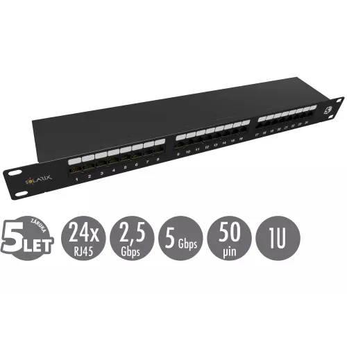 obrázek produktu 19" patch panel Solarix 24 x RJ45 CAT5E STP 1U SX24-5E-STP-BK-N