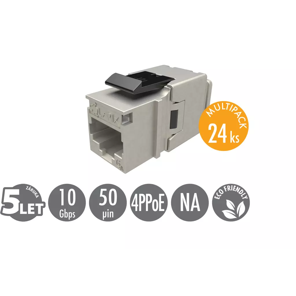 Obrázek produktu MULTIPACK 24 ks - rychlozařezávací keystone Solarix CAT6A STP SXKJ-10G-STP-BK-NA Comp. Level a 4PPoE