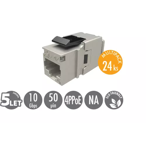 obrázek produktu MULTIPACK 24 ks - rychlozařezávací keystone Solarix CAT6A STP SXKJ-10G-STP-BK-NA Comp. Level a 4PPoE