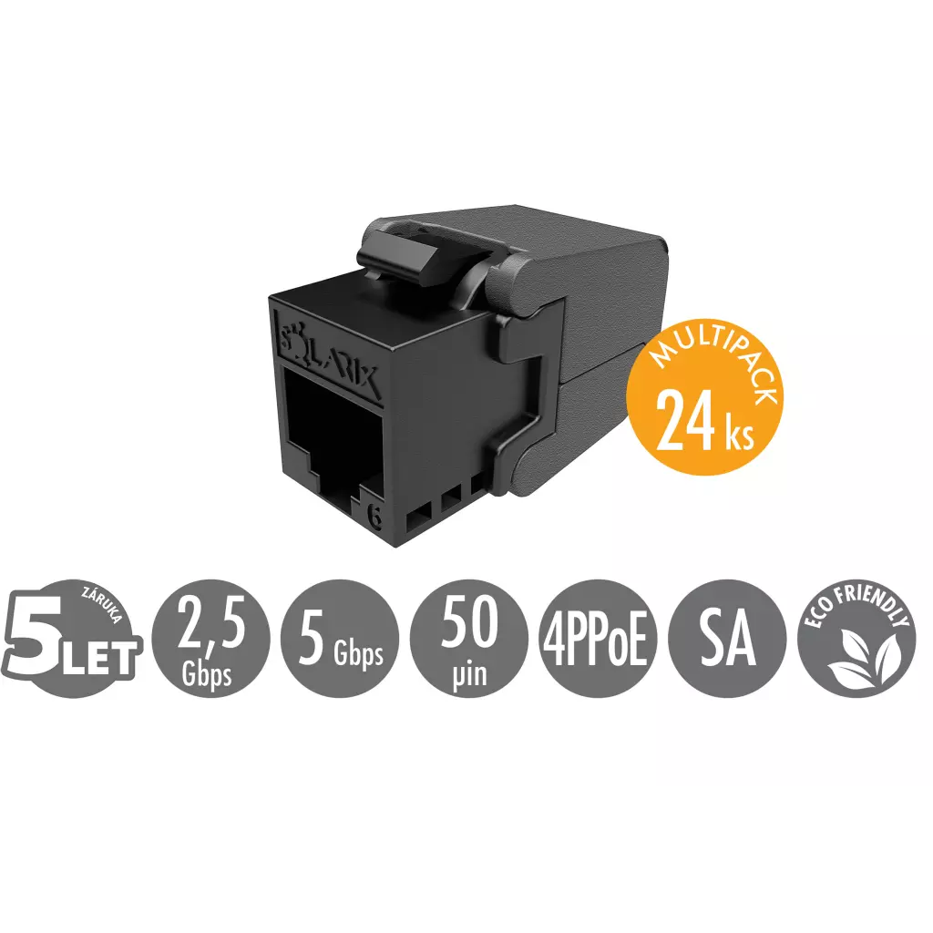 Obrázek produktu MULTIPACK 24 ks - samořezný keystone Solarix CAT6 UTP SXKJ-6-UTP-BK-SA Component Level a 4PPoE
