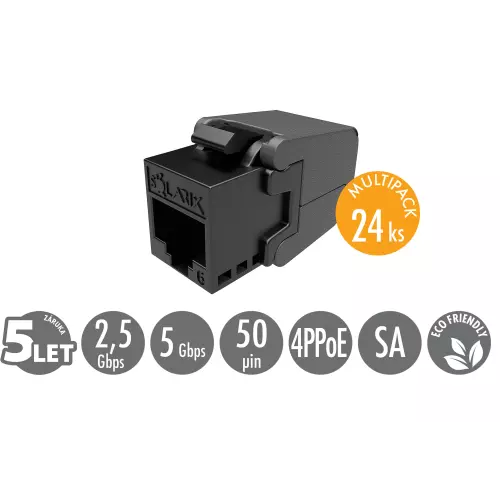 obrázek produktu MULTIPACK 24 ks - samořezný keystone Solarix CAT6 UTP SXKJ-6-UTP-BK-SA Component Level a 4PPoE