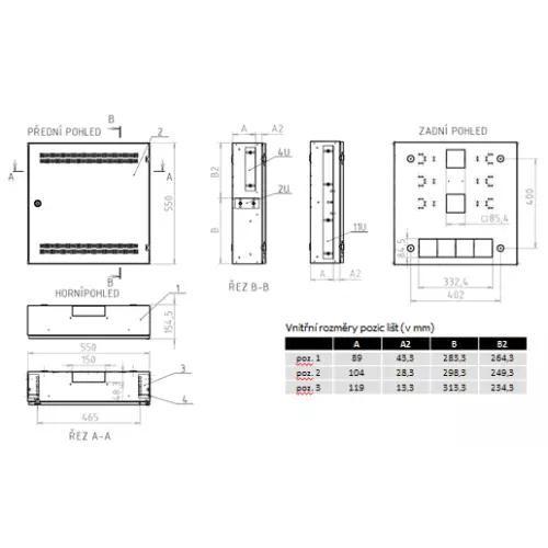 obrázek produktu Rozvaděč SOHO nástěnný LC-18 do zdi s lištami 2U, 4U a 11U,550x550 bílá,RAL9003 s rámečkem k zazdění