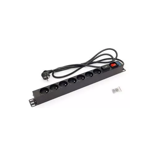 obrázek produktu 19",7xCZ zás.vypínač,bleskojistka, 2m,RAL9005,FLEX