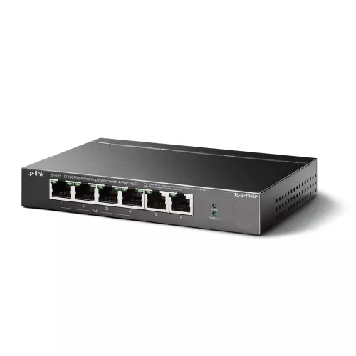 obrázek produktu TP-link TL-SF1006P 6x10/100 (4xPOE+) 67W kovový CCTV switch