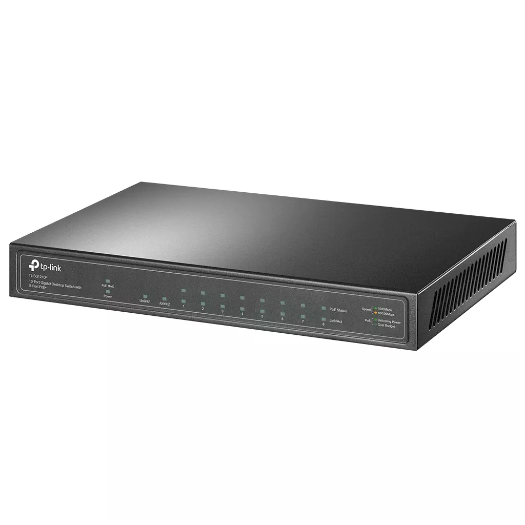 Obrázek produktu TP-Link TL-SG1210P 8xGb POE+ 63W,1xGb RJ45 nonPOE,1xSFP,desktop switch,kov.tělo