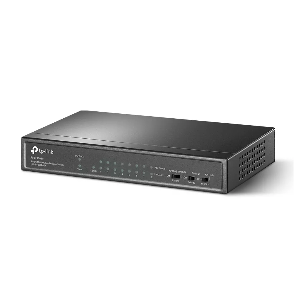 Obrázek produktu TP-Link TL-SF1009P 8x10/100 POE+ 65W,1x10/100 RJ45 nonPOE,desktop CCTV switch,kov.tělo