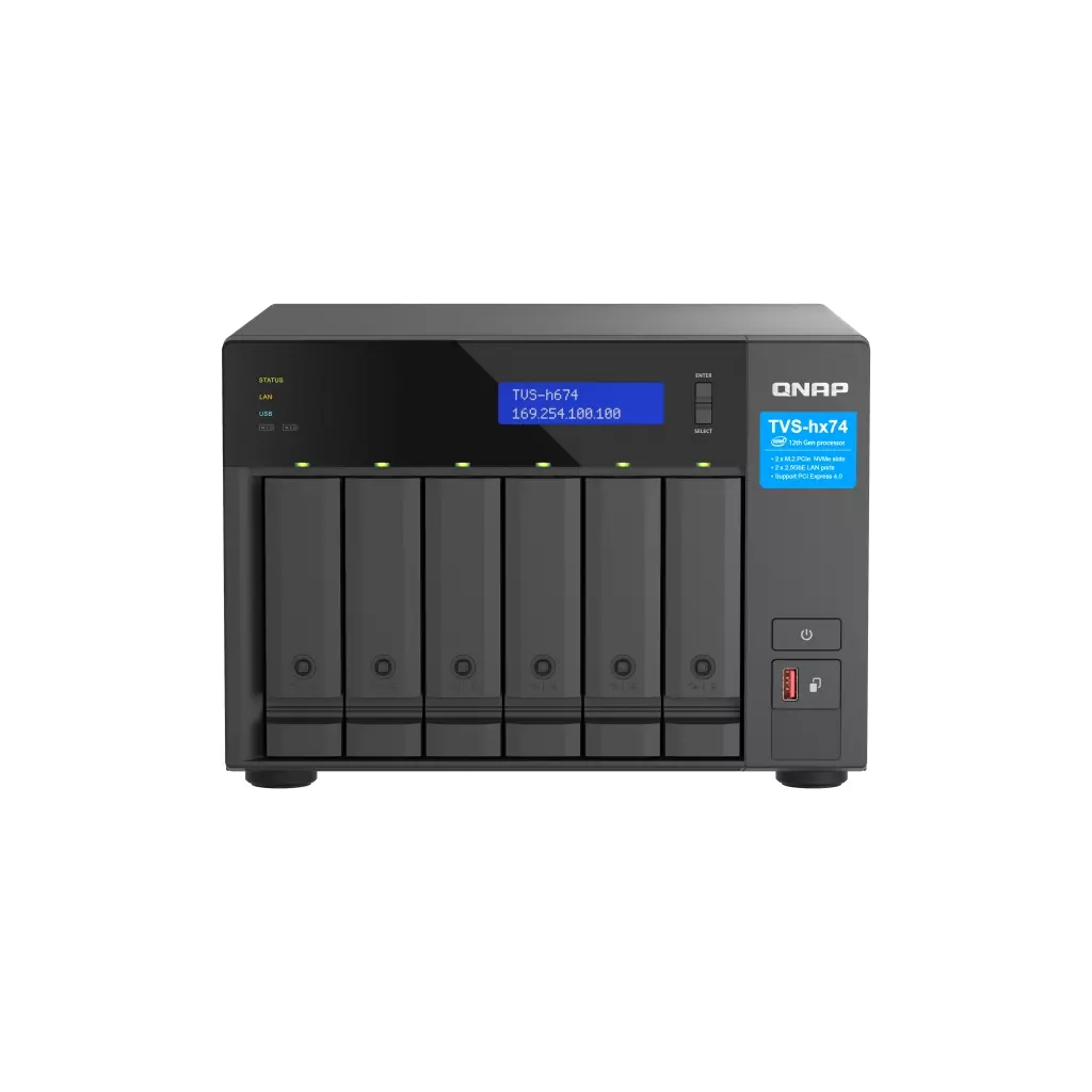 Obrázek produktu QNAP TVS-h674-i5-32G (6core 4,4GHz, ZFS, 32GB RAM, 6x SATA, 2x M.2 NVMe, 2x PCIe, 2x 2,5GbE, HDMI)