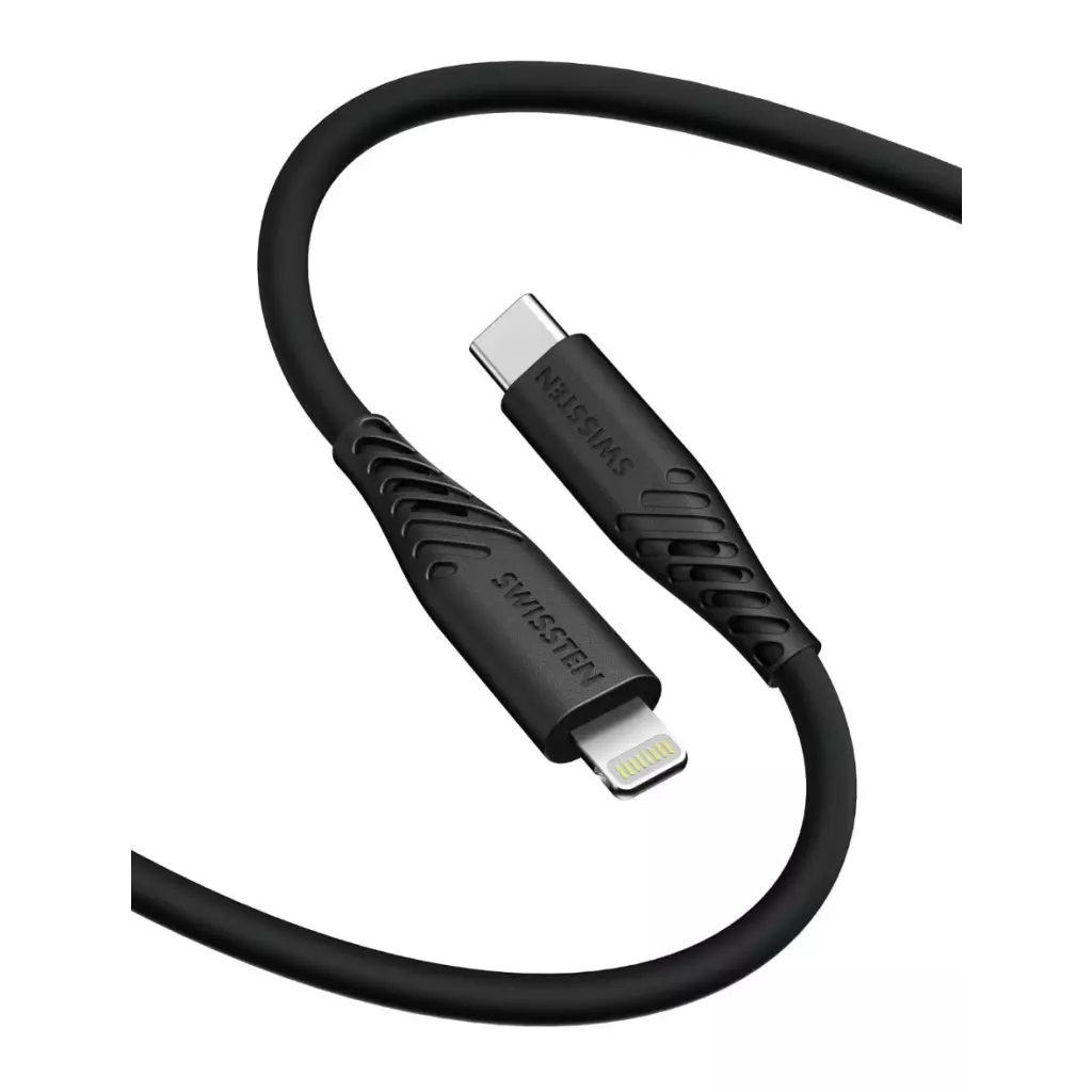 Obrázek produktu DATOVÝ KABEL SWISSTEN SOFT SILICONE USB-C / LIGHTNING 1,5 M 60W ČERNÝ