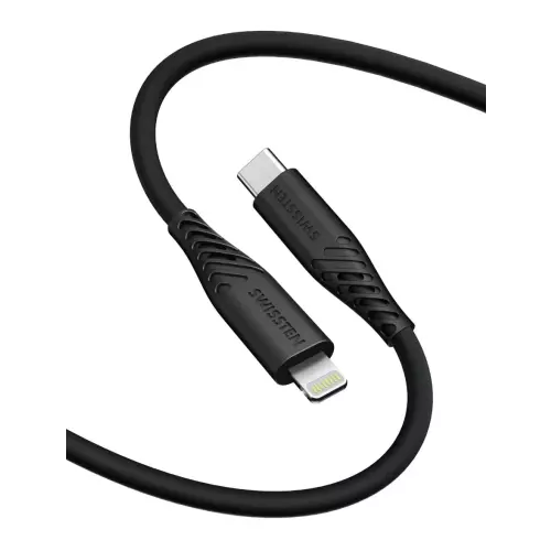 obrázek produktu DATOVÝ KABEL SWISSTEN SOFT SILICONE USB-C / LIGHTNING 1,5 M 60W ČERNÝ