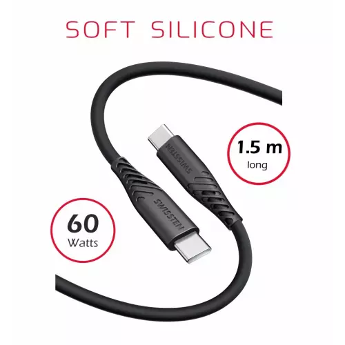 obrázek produktu DATOVÝ KABEL SWISSTEN SOFT SILICONE USB-C / USB-C 1,5 M 60W ČERNÝ