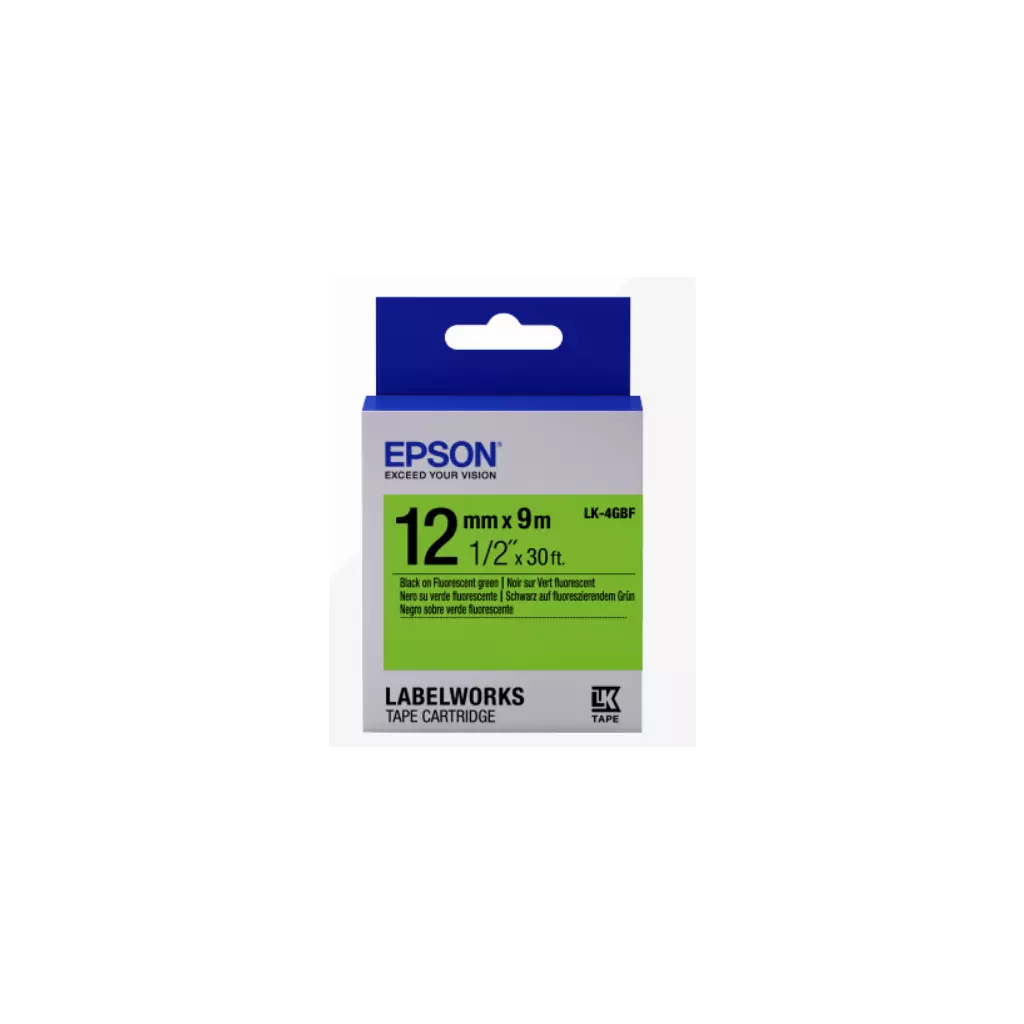Obrázek produktu Epson Label Cartridge Fluorescent LK-4GBF Black/Green 12mm (9m)