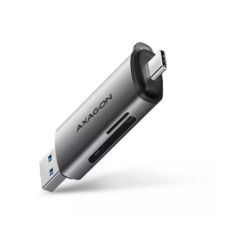 obrázek produktu AXAGON CRE-SAC, USB3.2 Gen1 USB-C a USB externí čtečka karet microSD/SD, podpora UHS-I