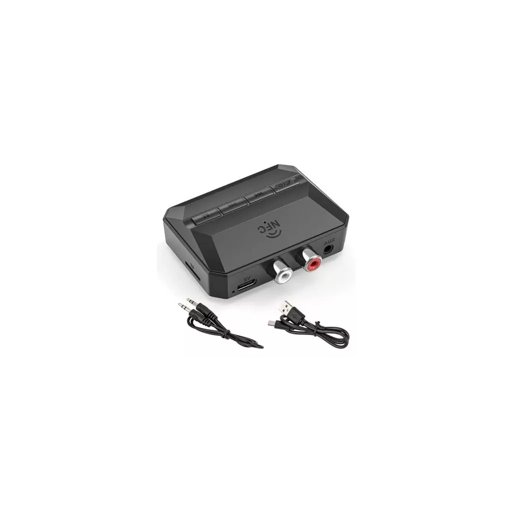 Obrázek produktu VAORLO Bluetooth 5.3 audio přijímač, RCA (Cinch), 3,5mm AUX, USB, microSD, NFC, mikrofon, do auta