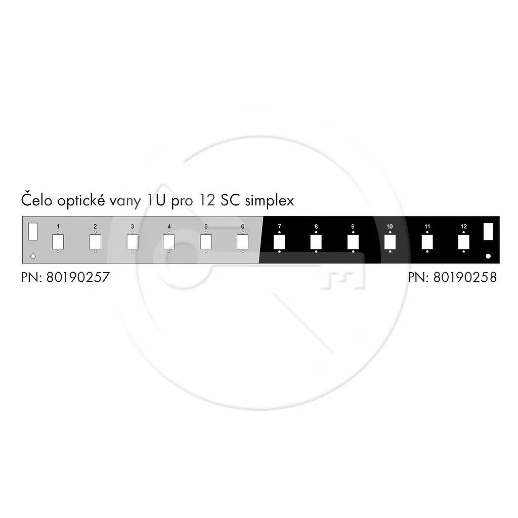 Obrázek produktu Solarix Čelo optické vany 1U pro 12 SC simplex/LC duplex/E2000 RAL7035 s montážními otvory v2 FP2-1U-12SCS-G