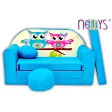 obrázek produktu Rozkládací dětská pohovka XL Nellys, Sovičky - modré