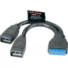 obrázek produktu AKASA interní USB kabel USB 3.0 19pin na 2 x USB3.0 Typ-A(F) / AK-CBUB09-15BK / 15cm