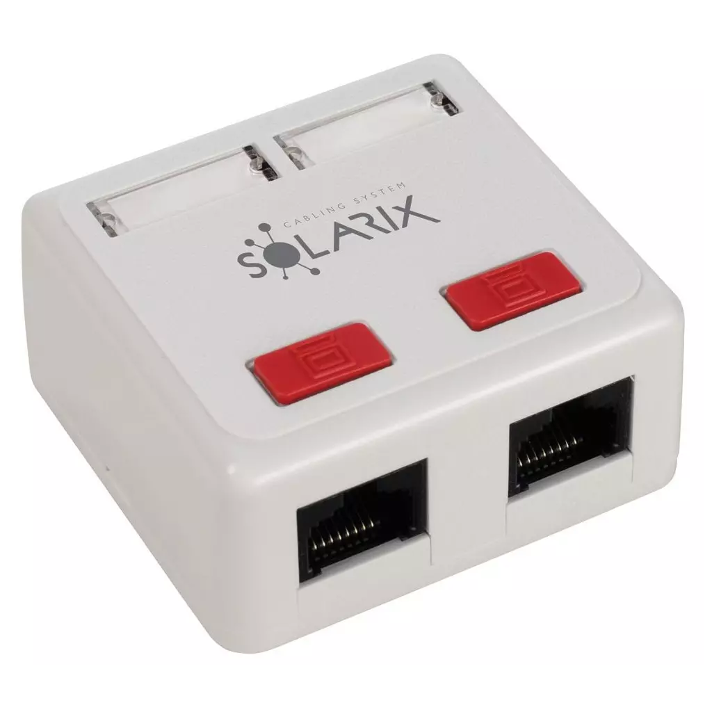 Obrázek produktu Zásuvka Solarix CAT5E UTP 2 x RJ45 na omítku bílá