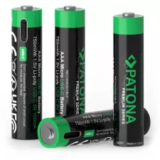 obrázek produktu PATONA nabíjecí baterie AAA/LR03 Li-Pol 500mAh 1,5V s USB-C nabíjením, 4ks v balení