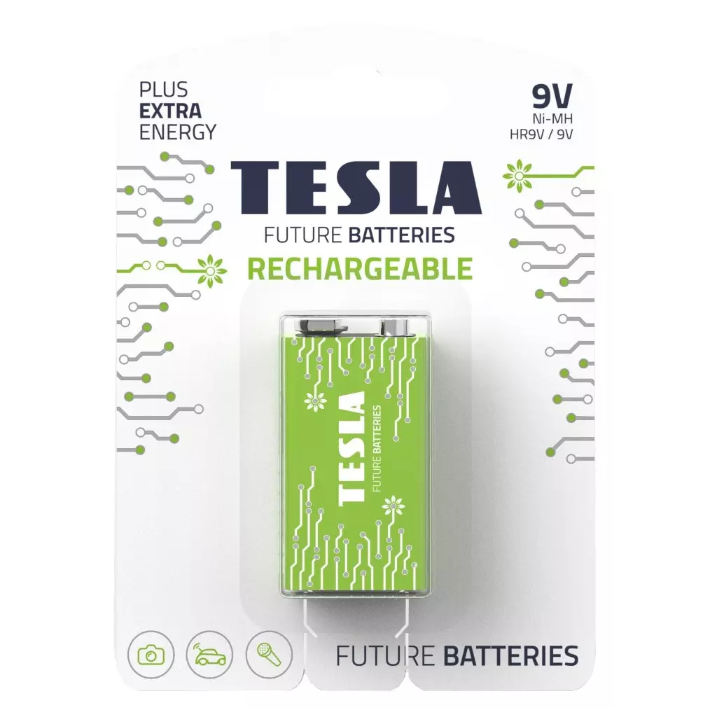 Obrázek produktu TESLA RECHARGEABLE+ nabíjecí baterie 9V Ni-MH 250mAh 9V (HR9V, blister) 1 ks