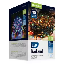 obrázek produktu COLORWAY LED řetěz/ vnitřní / 100 LED / délka 10m / více barevný/ 8 funkcí/ napájení USB