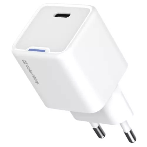 obrázek produktu ColorWay 1x USB-C/ síťová nabíječka/ GaN/ PD/ PPS/ 25W/ Bílá