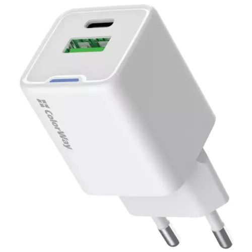 obrázek produktu ColorWay 1x USB-C/ síťová nabíječka/ GaN/ PD/ PPS/ QC/ 35W/ Bílá