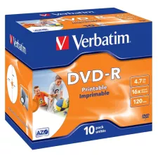 obrázek produktu VERBATIM DVD-R 4,7GB/ 16x/ printable/ jewel/ 10pack
