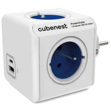 obrázek produktu Cubenest Powercube Original USB PD 20W, A+C, 4× zásuvka, bílá/modrá, dětská pojistka, uzemnění, max. 16A/250V~3680W