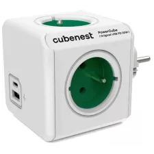 obrázek produktu Cubenest Powercube Original USB PD 20W, A+C, 4× zásuvka, bílá/zelená, dětská pojistka, uzemnění, max. 16A/250V~3680W