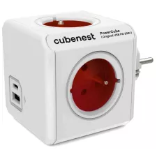 obrázek produktu Cubenest Powercube Original USB PD 20W, A+C, 4× zásuvka, bílá/červená, dětská pojistka, uzemnění, max. 16A/250V~3680W