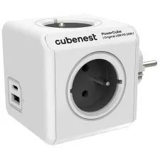 obrázek produktu Cubenest Powercube Original USB PD 20W, A+C, 4× zásuvka, bílá/šedá, dětská pojistka, uzemnění, max. 16A/250V~3680W