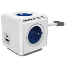 obrázek produktu Cubenest Powercube Extended USB PD 20W, A+C, 4× zásuvka, 1,5m, bílá/modrá, dětská pojistka, uzemnění, dok, 10A/250V