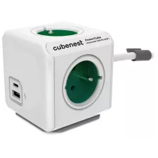 obrázek produktu Cubenest Powercube Extended USB PD 20W, A+C, 4× zásuvka, 1,5m, bílá/zelená, dětská pojistka, uzemnění, dok, 10A/250V