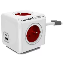 obrázek produktu Cubenest Powercube Extended USB PD 20W, A+C, 4× zásuvka, 1,5m, bílá/červená, dětská pojistka, uzemnění, dok, 10A/250V