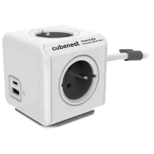 obrázek produktu Cubenest Powercube Extended USB PD 20W, A+C, 4× zásuvka, 1,5m, bílá/šedá,  dětská pojistka, uzemnění, dok, 10A/250V