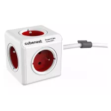 obrázek produktu Cubenest Powercube Extended, 5× zásuvka, 1,5 m,  bílá/červená, dětská pojistka, uzemnění, dok, max. 10A/250V~2500W