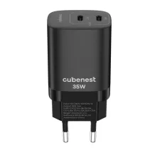 obrázek produktu CubeNest S2D1 GaN Adaptér 35W černá (2× USB-C až 35 W), PD, přepěťová a podpěťová ochrana, s technologií GaN, pro iPhone