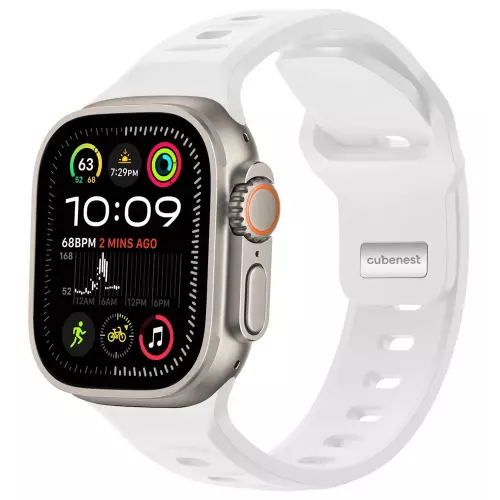 obrázek produktu Cubenest Prémiový silikonový sportovní řemínek na Apple Watch bílý (42-49mm)